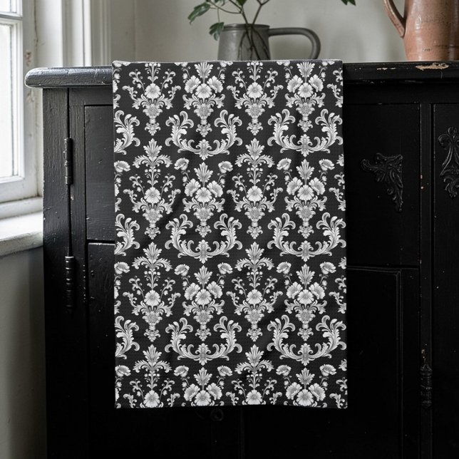 Victorian Black and White Damask Pattern Geschirrtuch (Von Creator hochgeladen)