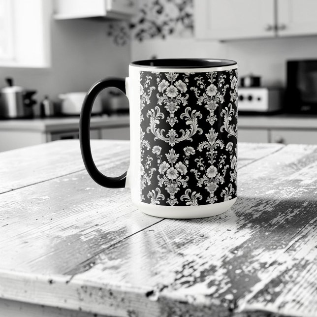 Victorian Black and White Damask Pattern Tasse (Von Creator hochgeladen)