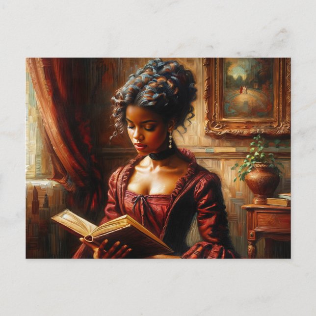 Victorian Black Woman In Red Reading Postkarte (Vorderseite)