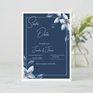 Victorian Blaue Blumige Staubblaue Hochzeit Merkt Save The Date