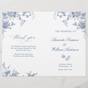 Victorian Blue Floral Mariage Cérémonie Programme