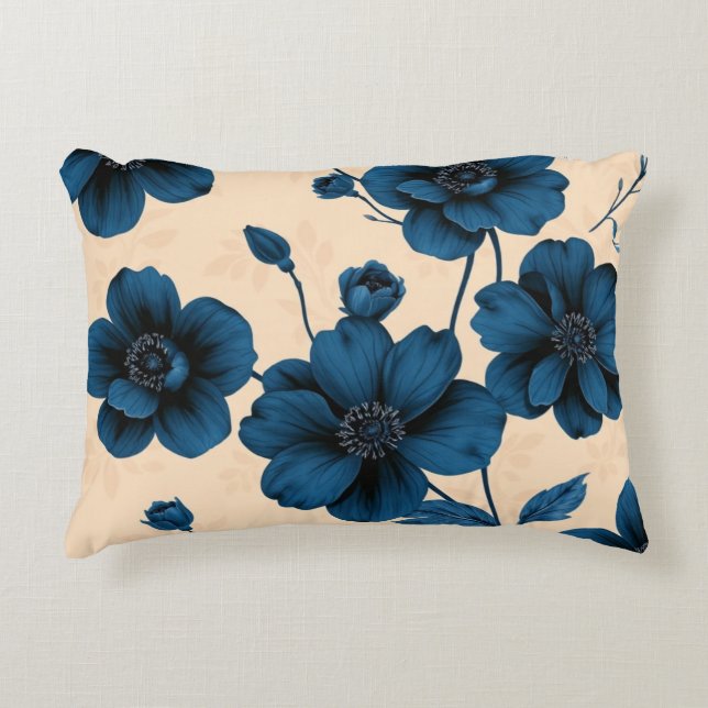 Victorian Blue Flowers on Beige Background Pillow Dekokissen (Vorderseite)