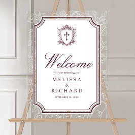 Victorian Burgundy Catholic Wedding Welcome Acrylschild