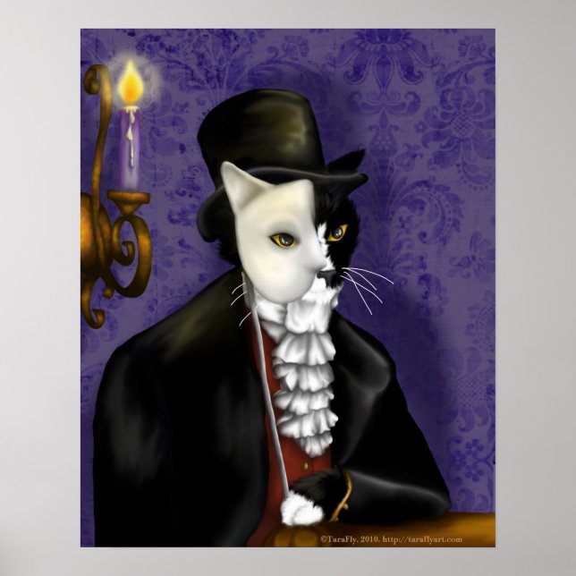 Victorian Cat Wearing Tuxedo and Mask Portrait Poster (Vorne)