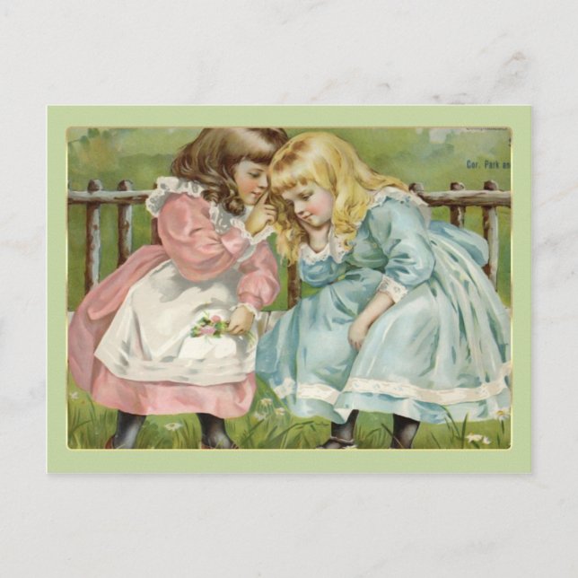 Victorian Children 2 Little Girls Carte Postale Vi (Devant)