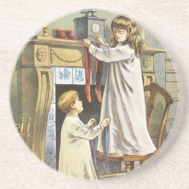 Victorian Christmas, Children Christmas Stockings Getränkeuntersetzer (Vorne)