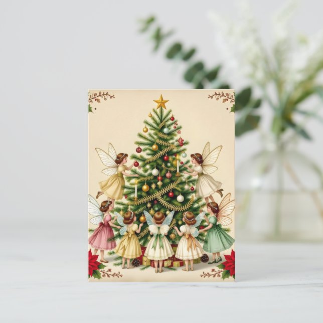 Victorian Christmas Fairy Gathering Postkarte (Stehend Vorderseite)