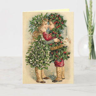 Victorian Christmas Kiss Card Feiertagskarte