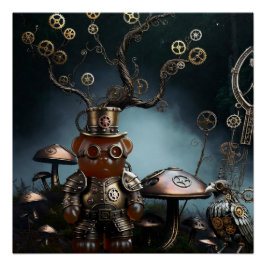 Victorian Clockwork Gummy Bear Mechanical Raven Poster