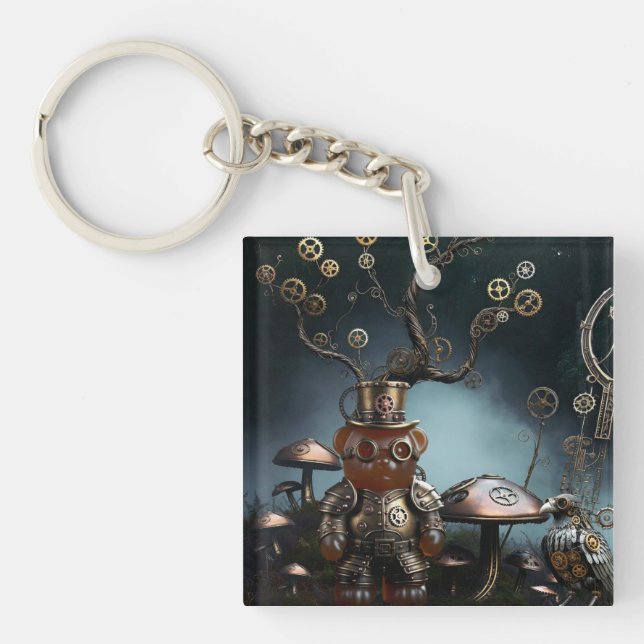 Victorian Clockwork Gummy Bear Mechanical Raven Schlüsselanhänger (Vorderseite)