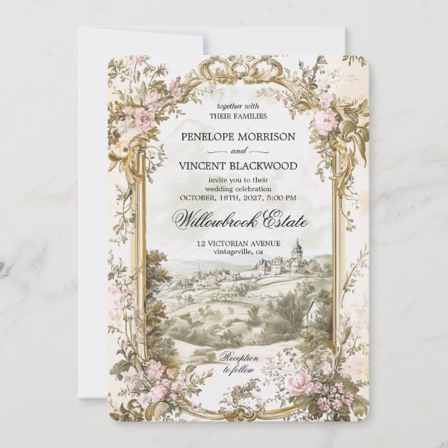 Victorian Country Rose Frame Invitation (Devant)