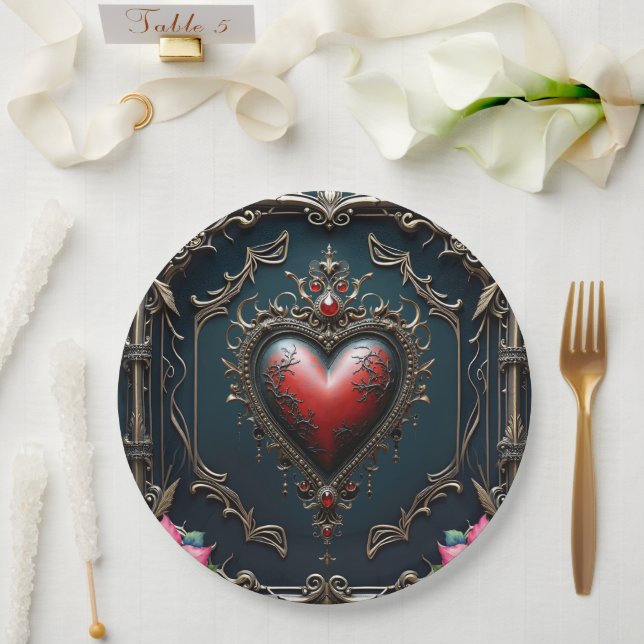 Victorian Crimson Gothic Herz  Pappteller (Hochzeit)