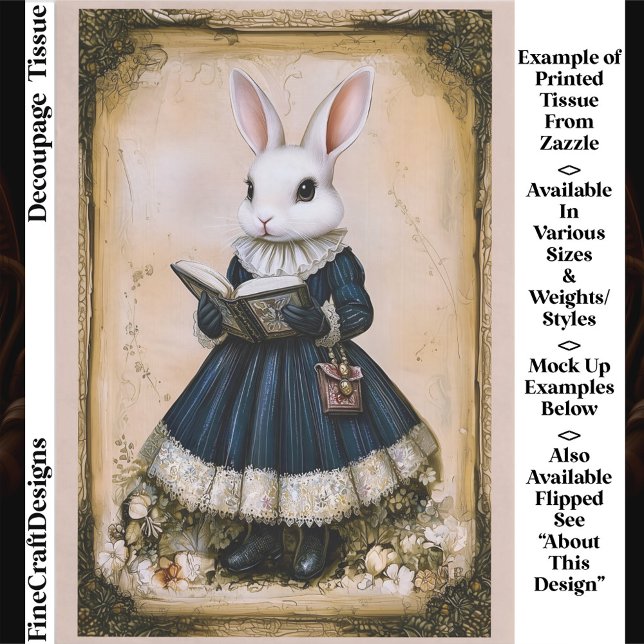 Victorian Dressed Rabbit With Book ER7L Decoupage Seidenpapier (Von Creator hochgeladen)