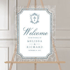 Victorian Dusty Blue Catholic Wedding Welcome Acrylschild