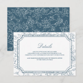 Victorian Dusty Blue Line Art Wedding Details Begleitkarte