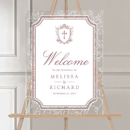 Victorian Dusty Rose Catholic Wedding Welcome Acrylschild