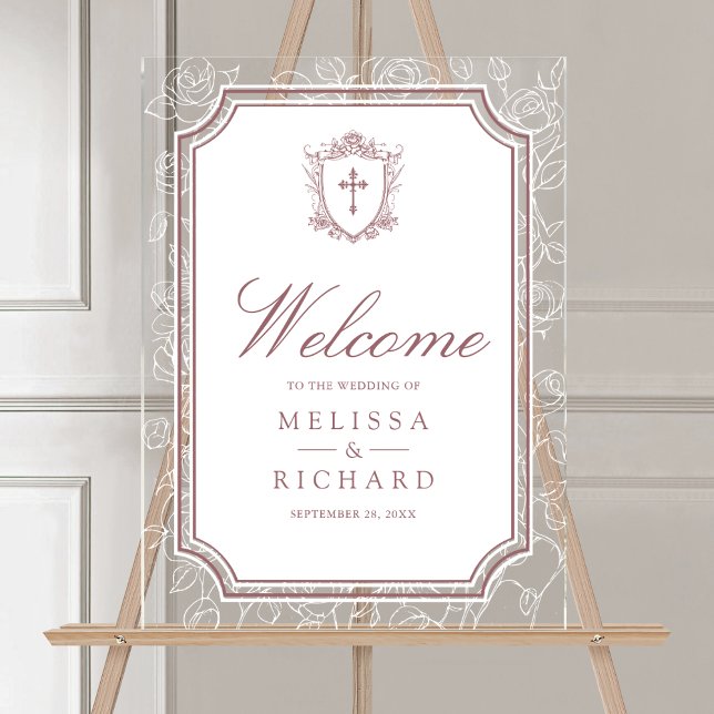 Victorian Dusty Rose Catholic Wedding Welcome Acrylschild (Von Creator hochgeladen)