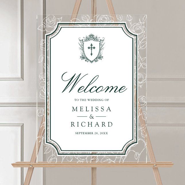 Victorian Emerald Catholic Wedding Welcome Acrylschild (Von Creator hochgeladen)