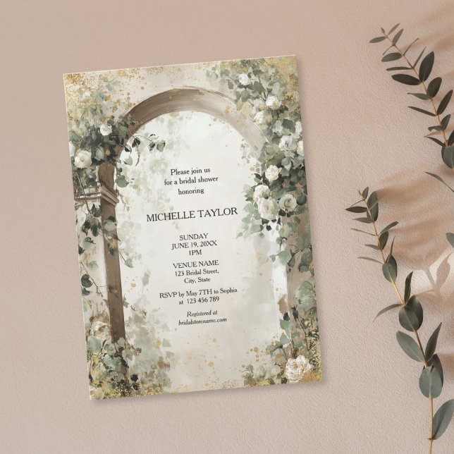 Victorian Enchanted Garden Elegant Floral Bridal Einladung (victorian enchanted garden with white roses arch, bridal shower invitation)