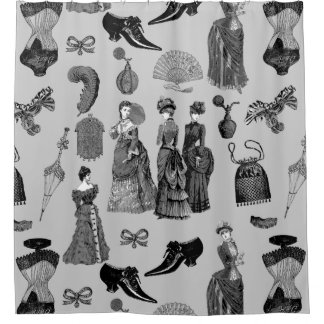 victorian era fashion women toile black white duschvorhang