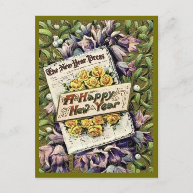 Victorian Era Floral Bonne année Carte postale (Devant)