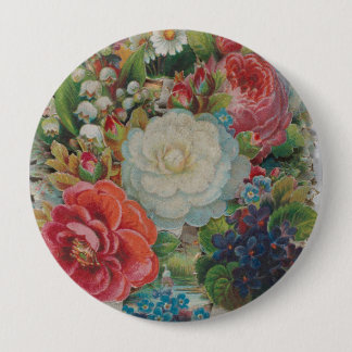 Victorian Era Valentine's Card, Floral Bouquet Button