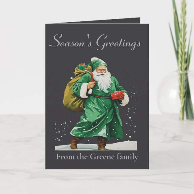 Victorian Father Christmas Wearing Green Robes Cut Karte (Vorderseite)