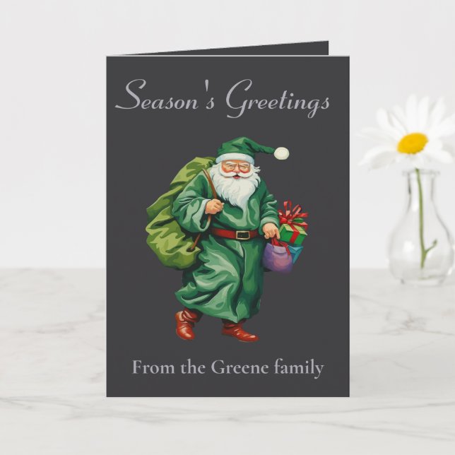 Victorian Father Christmas Wearing Green Robes Cut Karte (Kleine Pflanze)