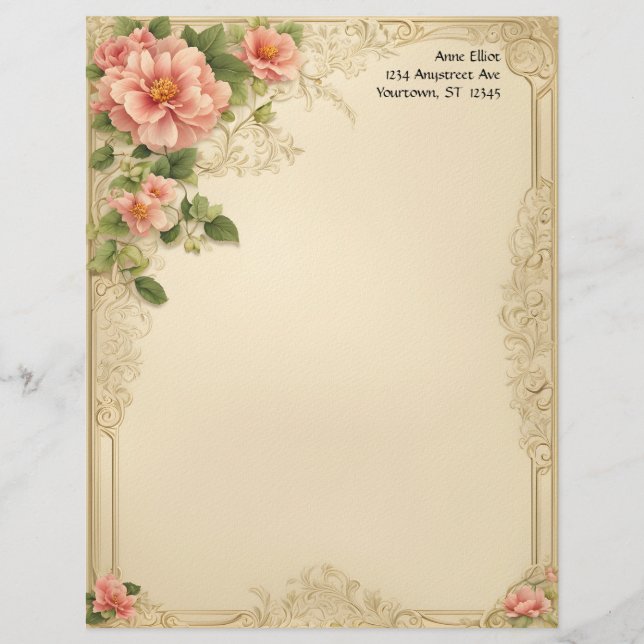 Victorian Floral and Frame Stationery Paper Briefbogen (Vorderseite)