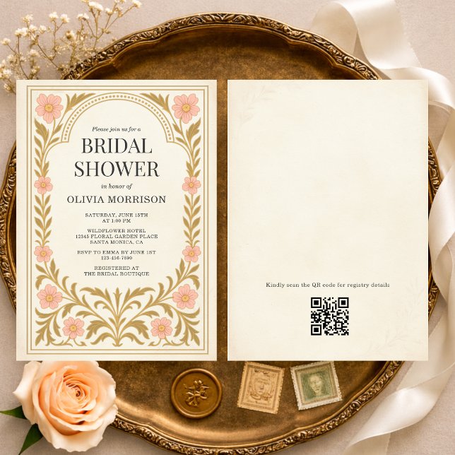 Victorian Floral Art Nouveau QR Code Bridal Shower Einladung (Von Creator hochgeladen)