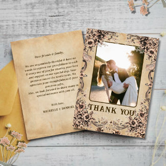 Victorian Floral Frame Wedding Thank You Card Dankeskarte