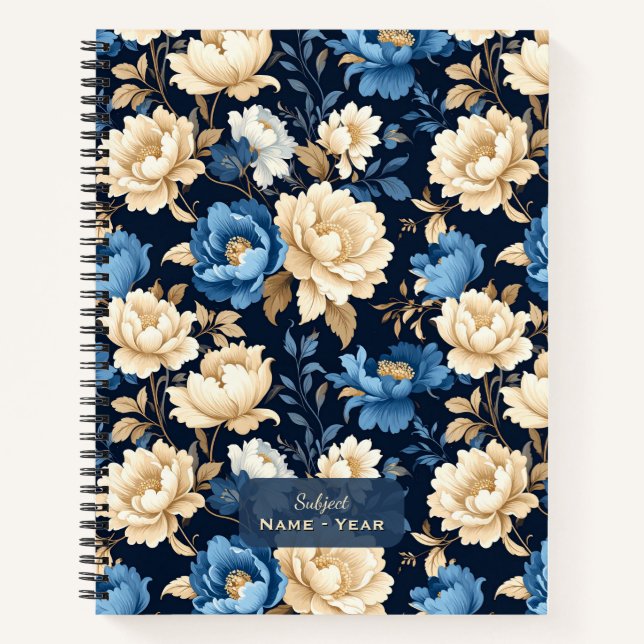 Victorian Flowers Blue Notizbuch (Vorderseite)