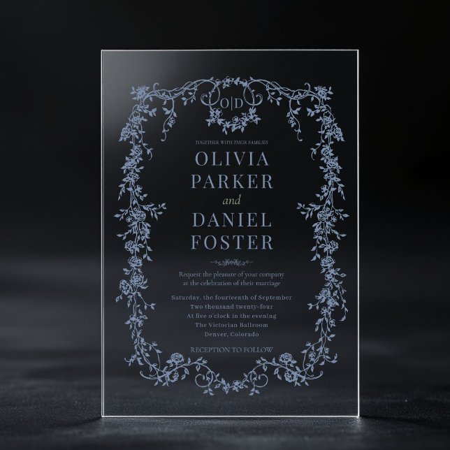 Victorian French Dusty Blue Wedding Monogram Acryleinladungen (Von Creator hochgeladen)