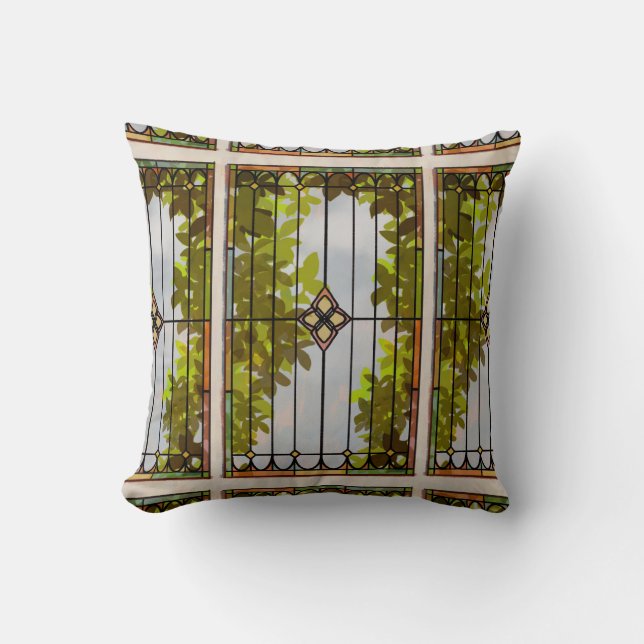 Victorian Garden Stained glass Window Curtain Kissen (Vorderseite)