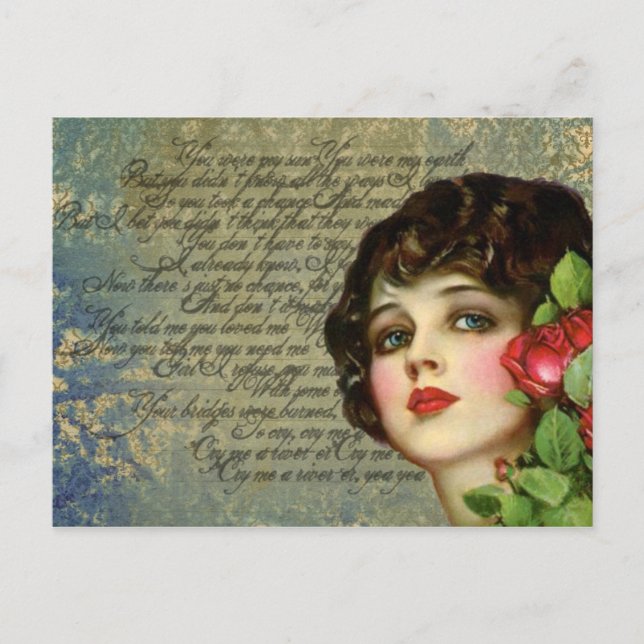 Victorian Glamor Girl avec carte postale Rose Roug (Devant)
