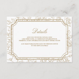 Victorian Gold Floral Line Art Wedding Details Begleitkarte