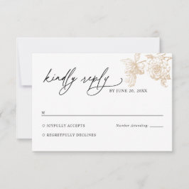 Victorian Gold Floral Wedding RSVP Card Karte