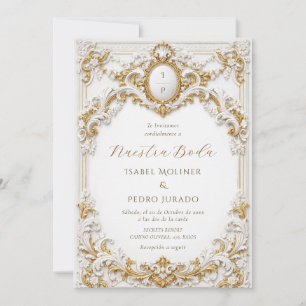 Victorian Gold Weiße Barocke Nuestra Boda Hochzeit Einladung