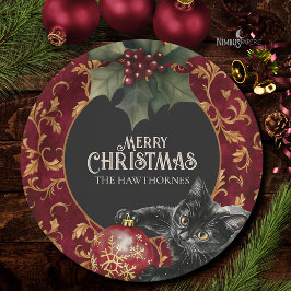 Victorian Gothic Black Cat Christmas Party Plate Pappteller