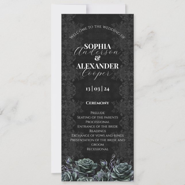 Victorian Gothic Floral Roses programme de mariage (Devant)