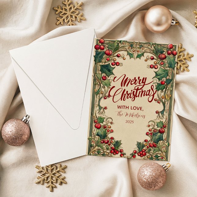 Victorian Holly & Berry Christmas Feiertagskarte (Von Creator hochgeladen)