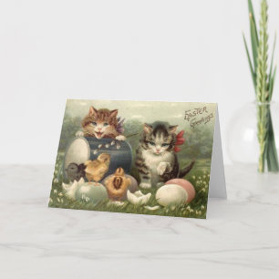 Victorian Kittens Easter Greeting Card Feiertagskarte
