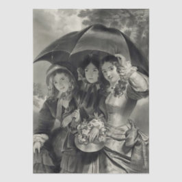 Victorian lady umbrella rainy day black & white  seidenpapier