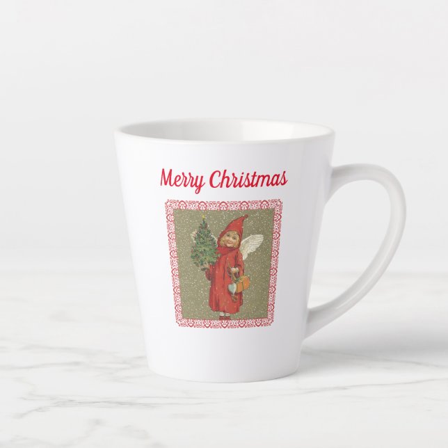 Victorian Little Angel Holding Christmas Tree Red  Milchtasse (Rechts)