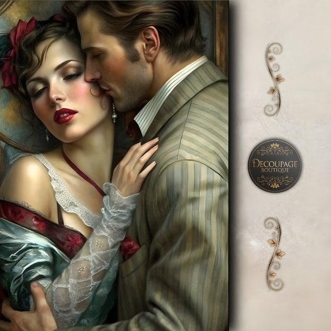 Victorian Lovers Intimate Embrace Decoupage Seidenpapier (Victorian Lovers Intimate Embrace Decoupage Tissue Paper)