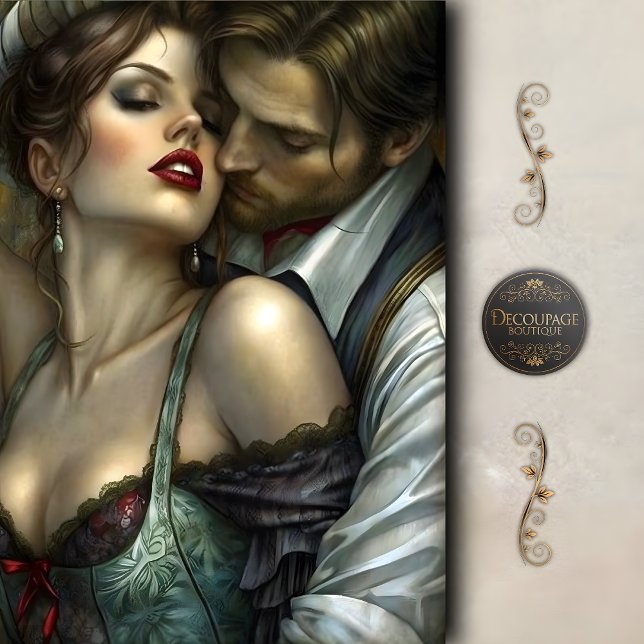 Victorian Lovers Seductive Embrace Decoupage Seidenpapier (Victorian Lovers Seductive Embrace Decoupage Tissue Paper)