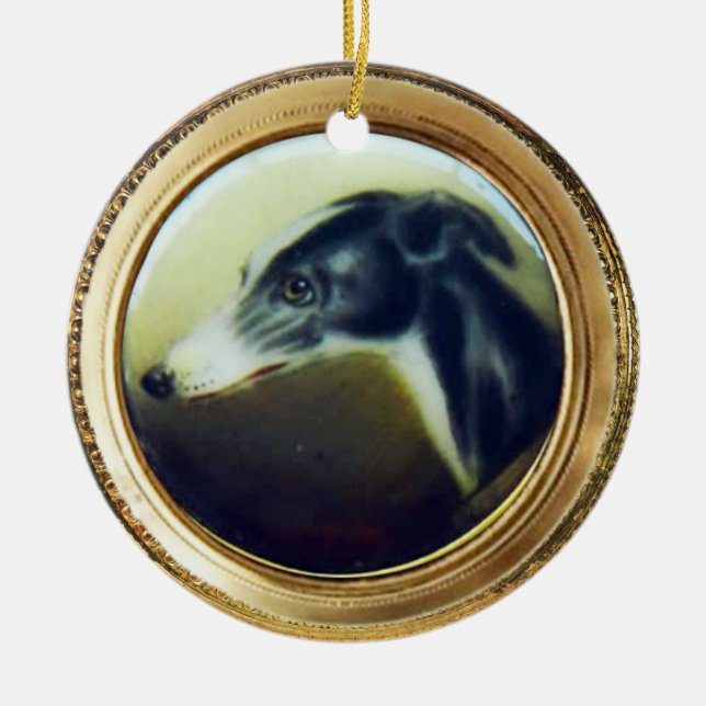 VICTORIAN MINIATURE DOG PORTRAITS Irish Greyhound Keramik Ornament (Vorne)