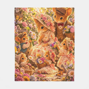 Victorian Mouse Family Cottage-Garten Cottagecore Fleecedecke