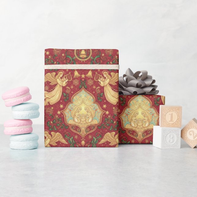 Victorian Nativity Angels Christmas Wrapping Paper Geschenkpapier (Babyparty)