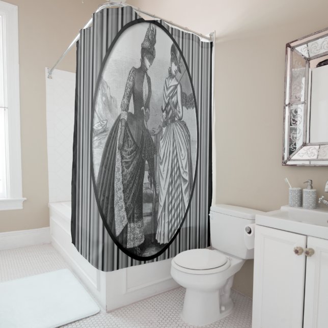 Victorian noir blanc dame rayure rideau douche (En situation)